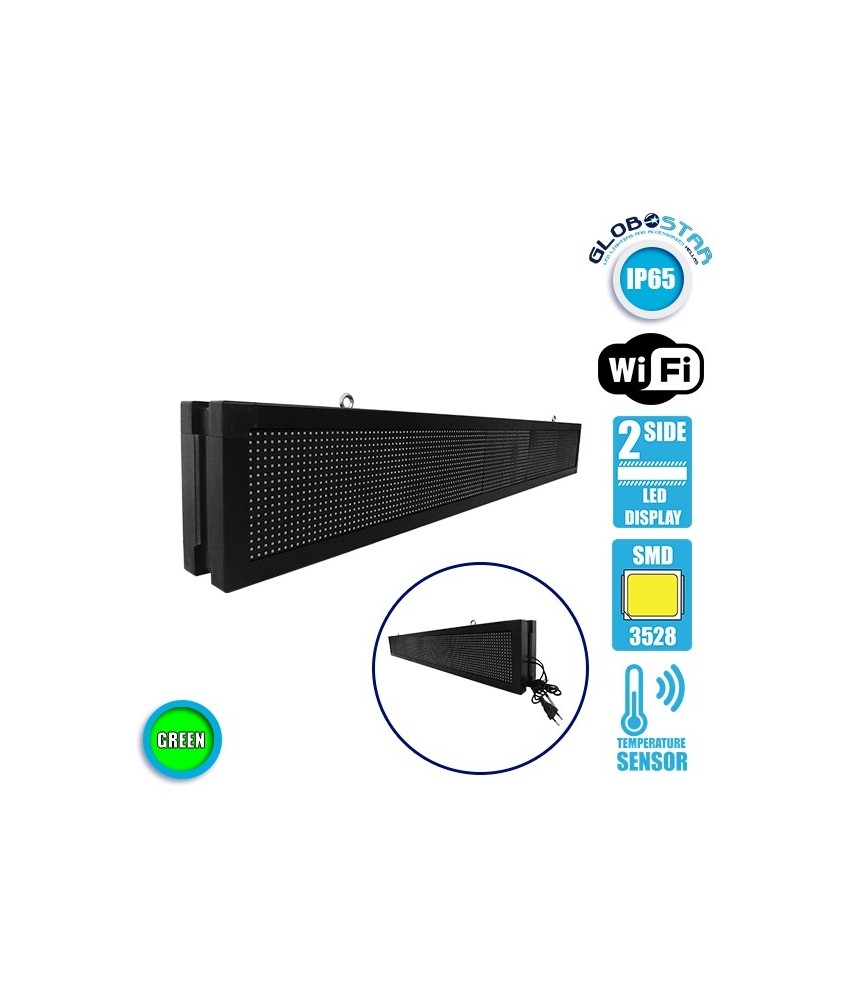 GLOBOSTAR® DISPLAY 90312 Κυλιόμενη Ψηφιακή Επιγραφή P10 Διπλής Όψης LED AC 220-240V Αδιάβροχο IP65 Πράσινο - WiFi Control μέσω FK APP - Αισθητήρας Θερμοκρασίας & Υγρασίας - Μ168 x Π12 x Υ24cm - 2 Χρόνια Εγγύηση